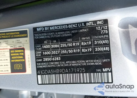 2013 Mercedes-Benz Ml 350 4Matic из США, поврежденный, VIN 4JGDA5HB9DA171925